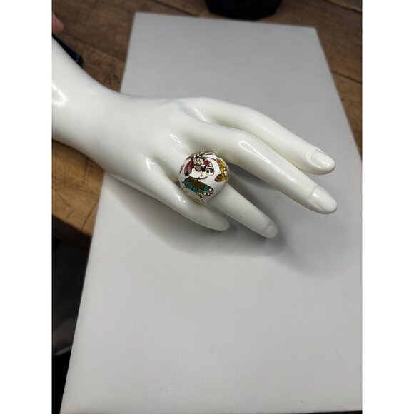 White & Gold Enamel Butterfly Statement Ring With Rhinestone Accents Size 7 KI - Picture 4 of 11